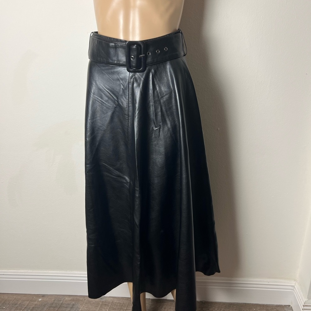 Zara Black A-Line Leather Skirt